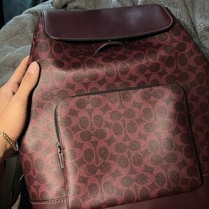 Coach Burgundy Patterned Backpack